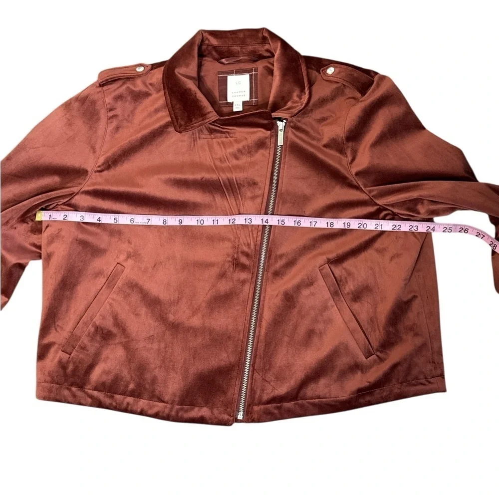Lauren Conrad Velvet Moto Jacket XXL Rust Brown Faux Suede Zip Up